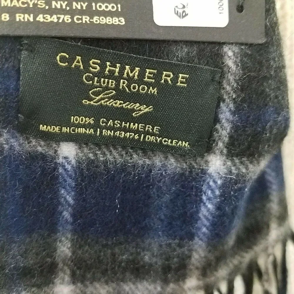 CLUBROOM 100% Cashmere Scarf. Measurements 60